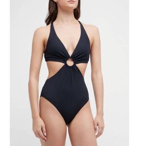 Onia Marisol One Piece Swimsuit Size Large Black Ribbed